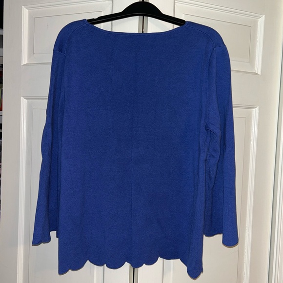 Talbots Scalloped Edge Royal Blue V-Neck Sweater - Picture 4 of 4